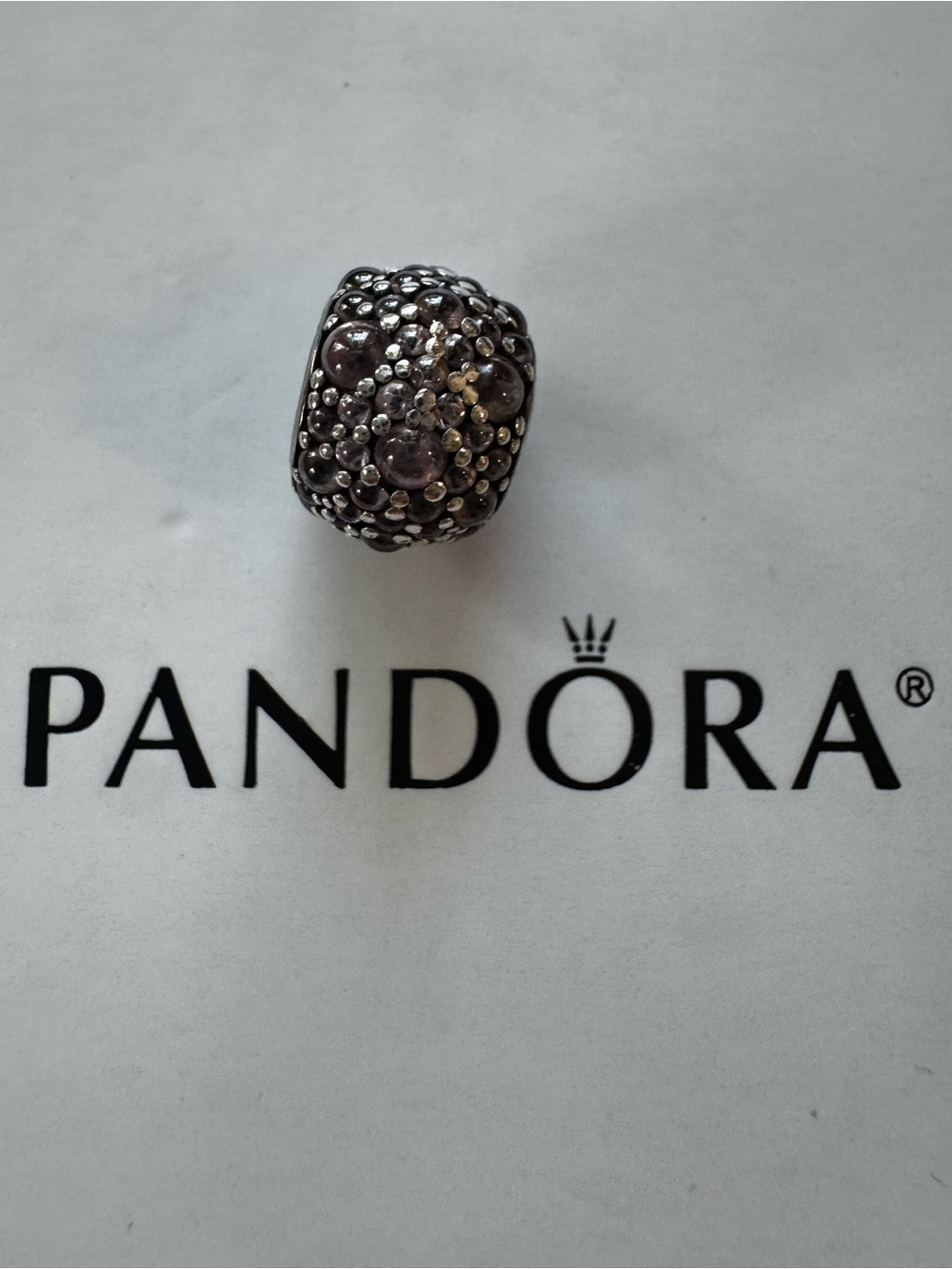 EUC Authentic Pink/Purple Pavé Ball Charm Sterling Silver 925 with CZ